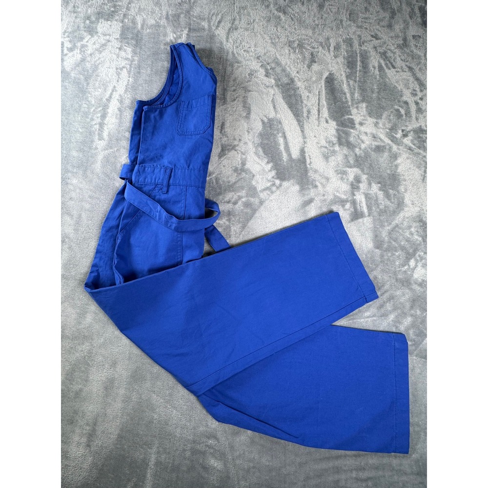 J.Crew Crewcuts Girls 10 Tie Waist Chino Jumpsuit Blue Wide Leg Cotton